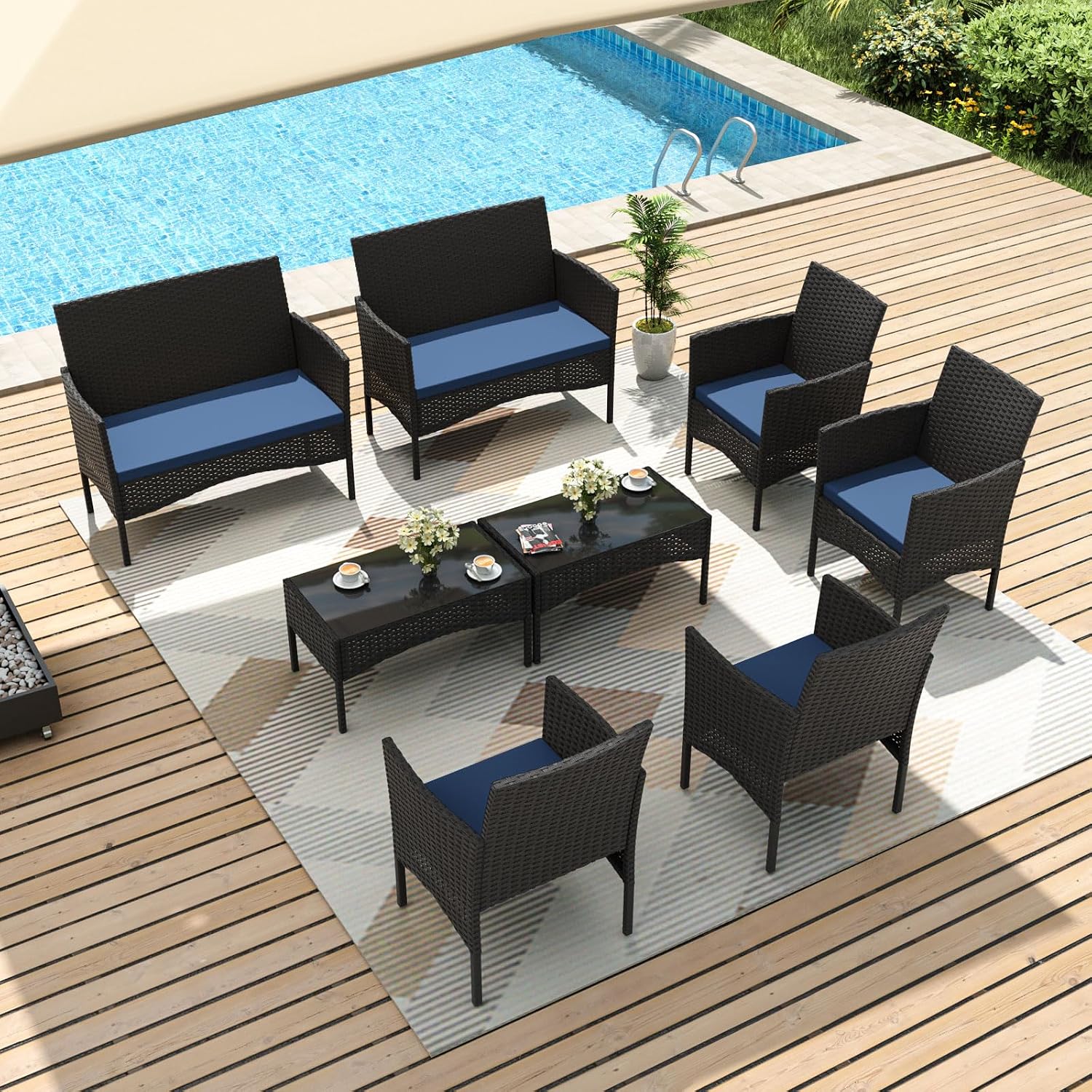8 Buah Set Furnitur Teras, Fur - Outdoor Furniture Metal Chairs ulasan dan harga